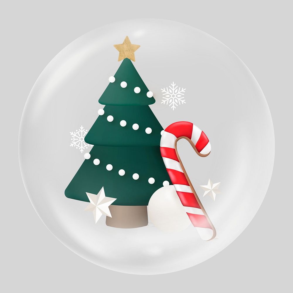 Christmas tree in bubble, 3d illustration