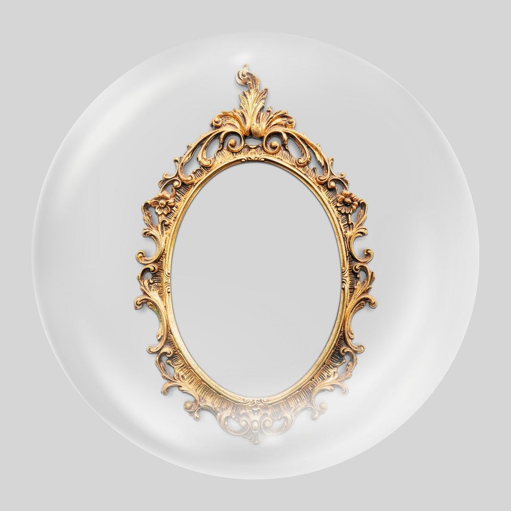 Gold frame in bubble, home decor clipart