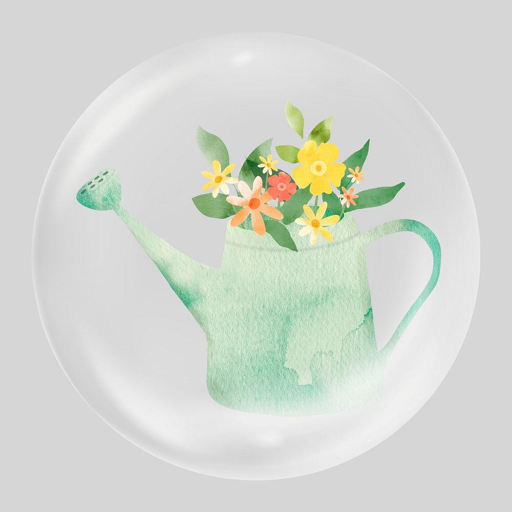 Aesthetic watering can bubble element, botanical clipart