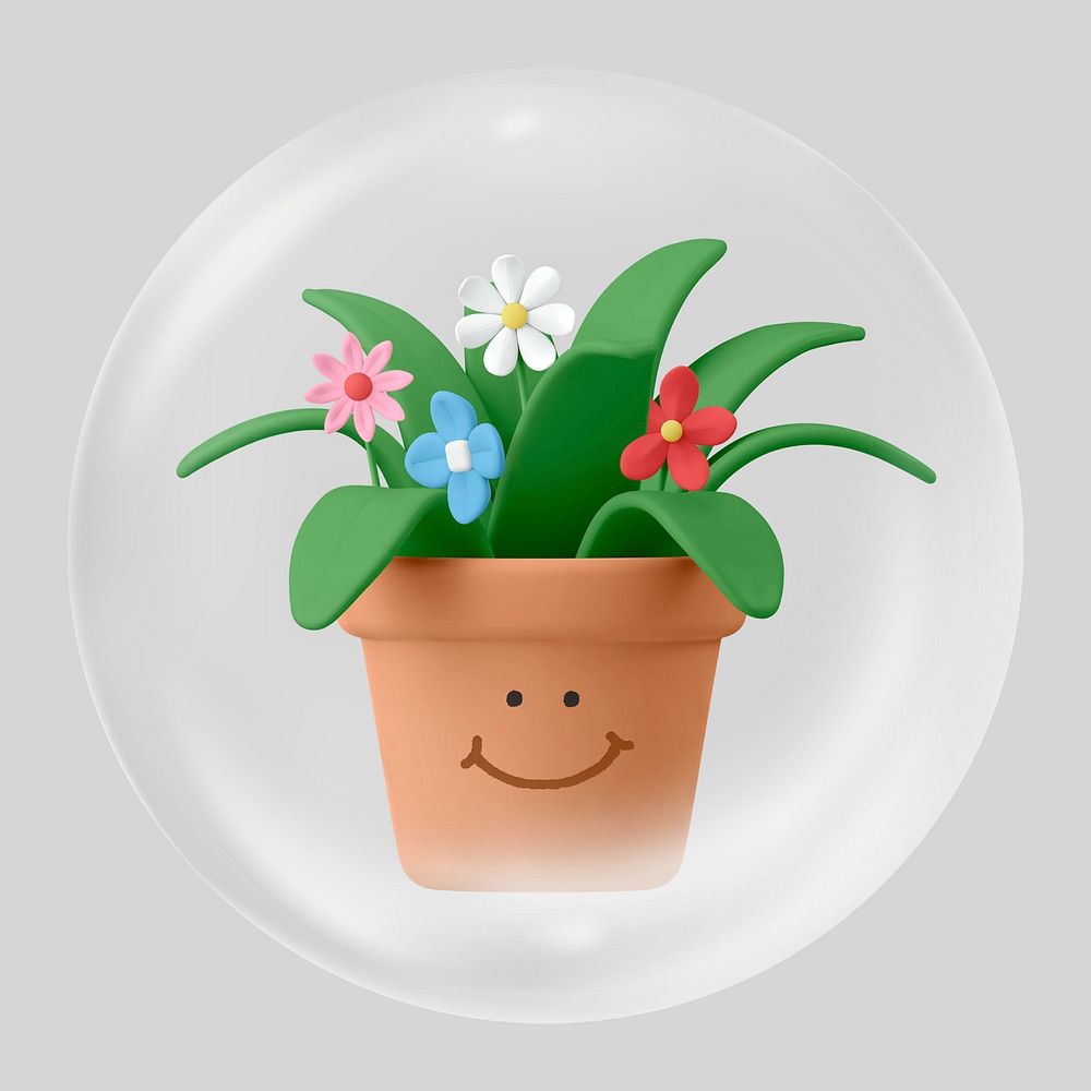 Happy potted plant bubble element, botanical clipart