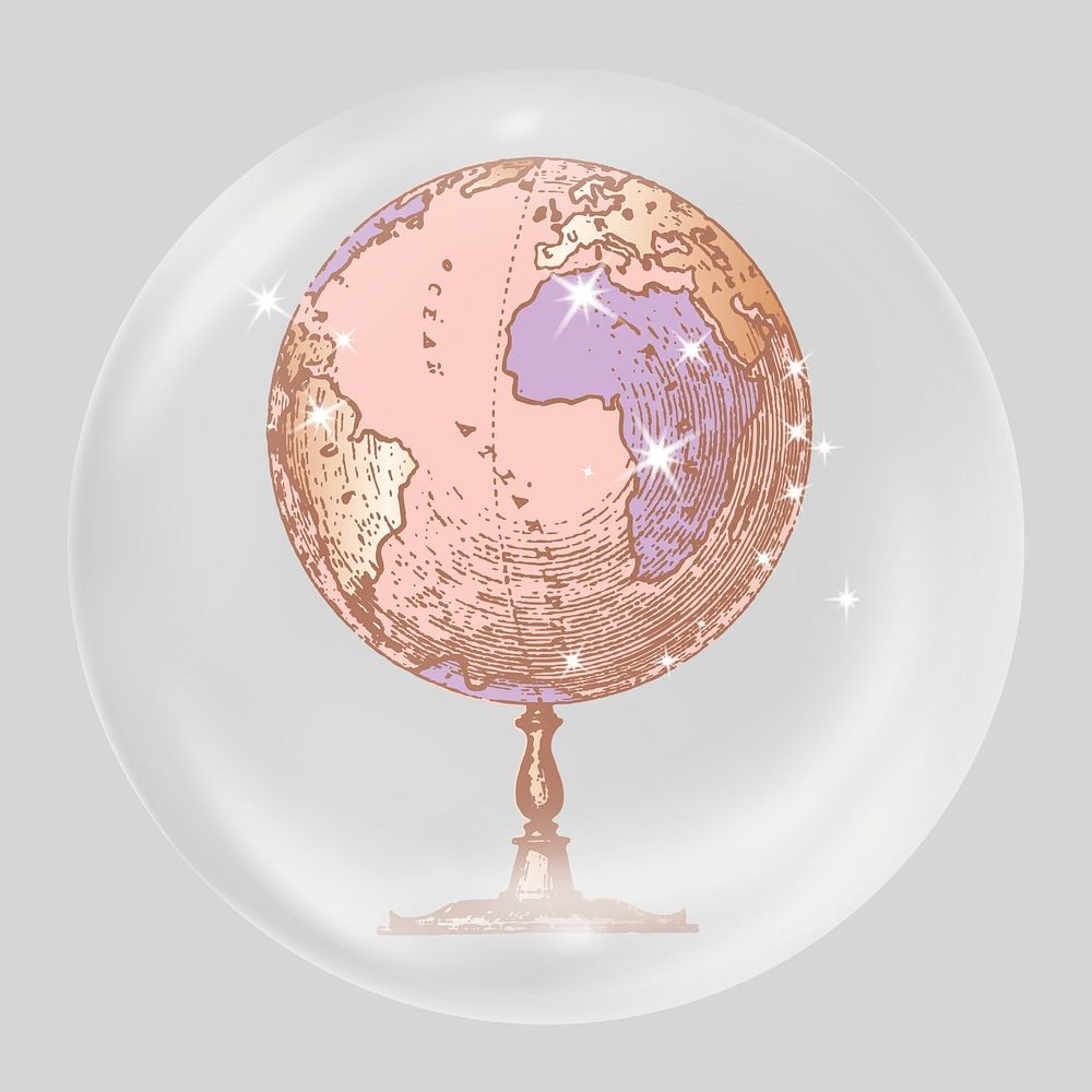 Pink globe in bubble, aesthetic clipart