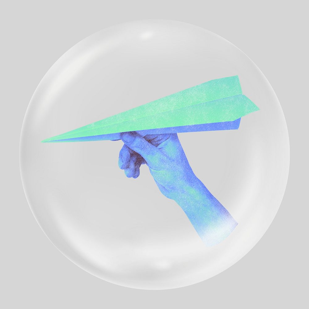 Neon paper plane in bubble