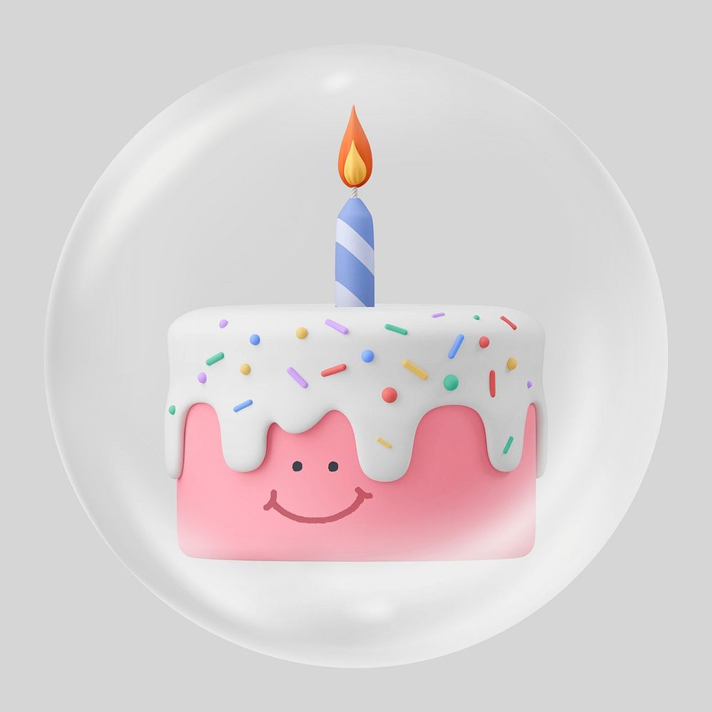 3D birthday cake bubble element, dessert clipart