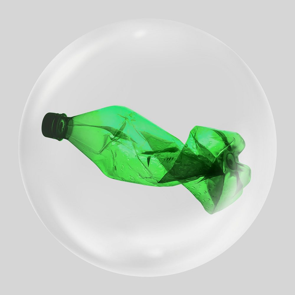 Green bottle in bubble, zero waste clipart