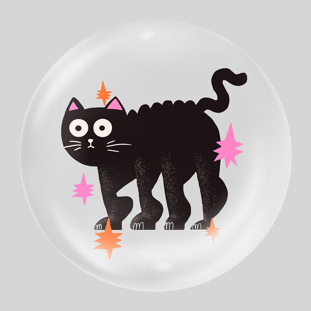 Black cat bubble, animal clipart