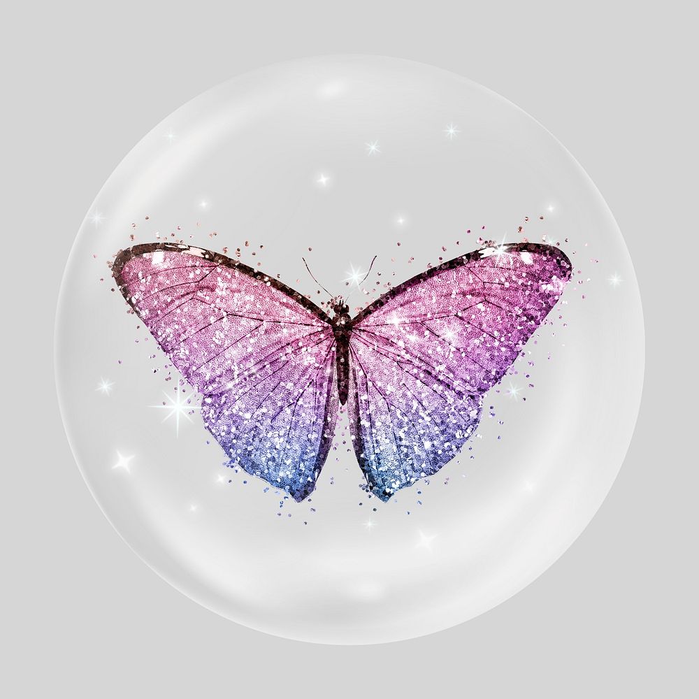 Glitter butterfly clear bubble element design