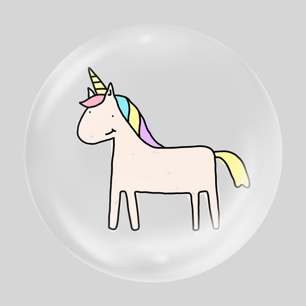 Cute unicorn illustration clear bubble element design