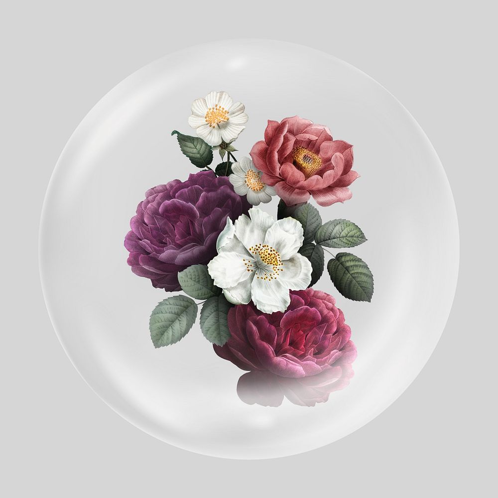 Aesthetic flowers illustration clear bubble element design