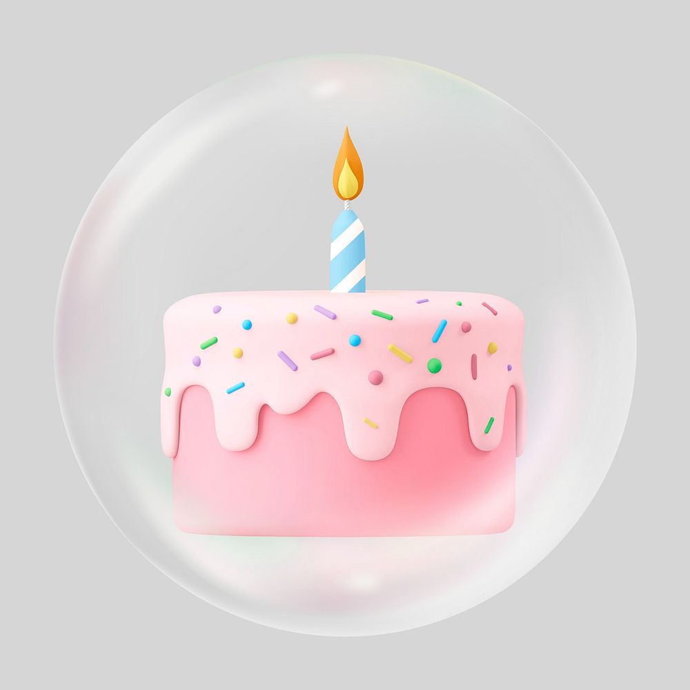 3D birthday cake bubble effect collage element