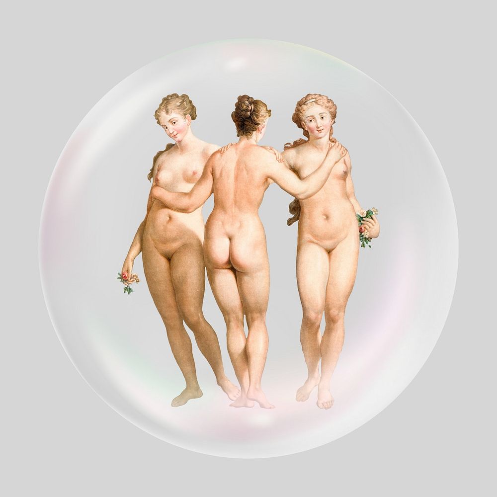 Nude women bubble effect collage element