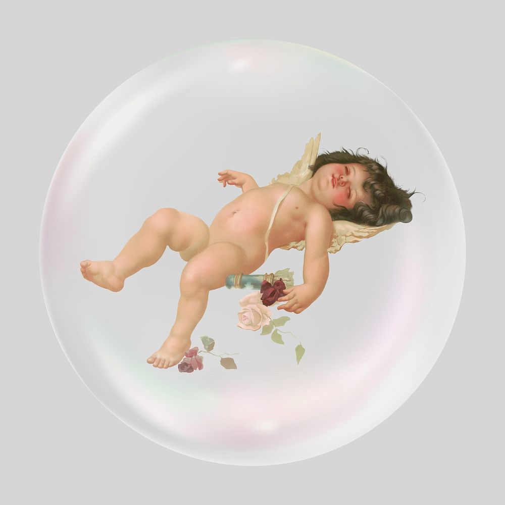 Sleeping cupid bubble effect collage element