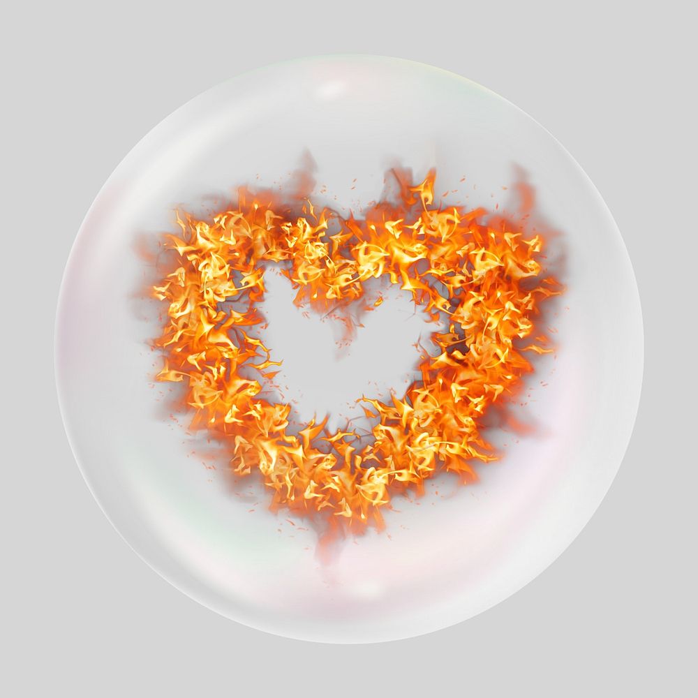 Flaming heart bubble effect collage element