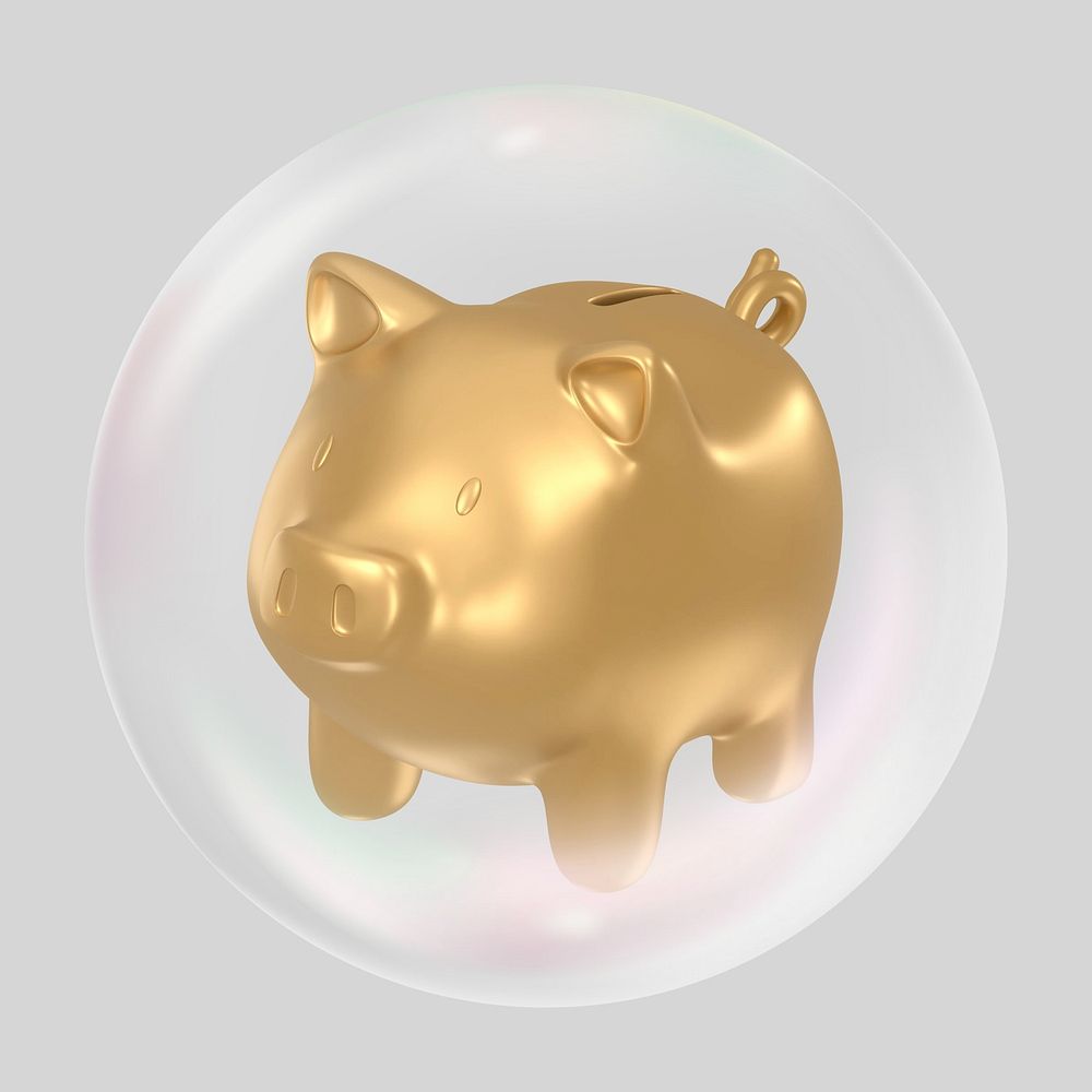Gold piggy bank bubble effect collage element