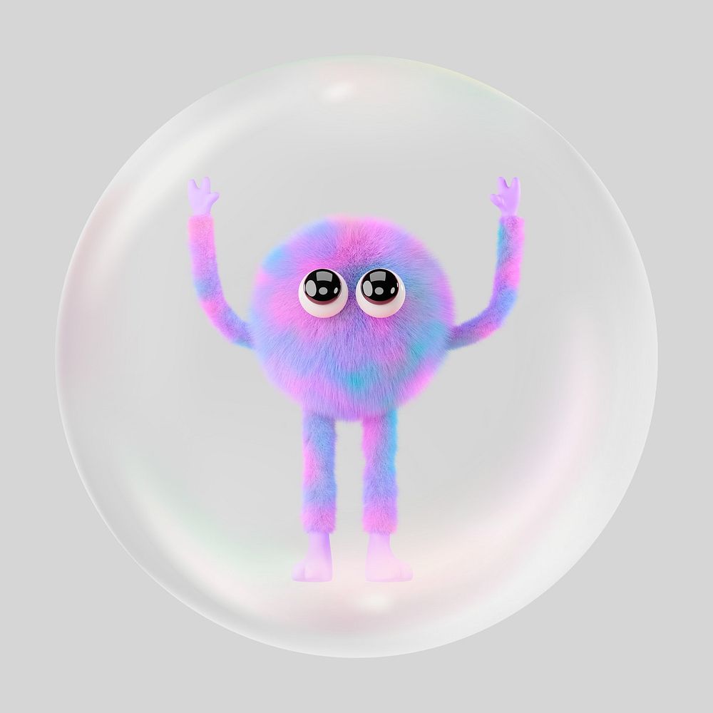 3D cute monster bubble effect collage element