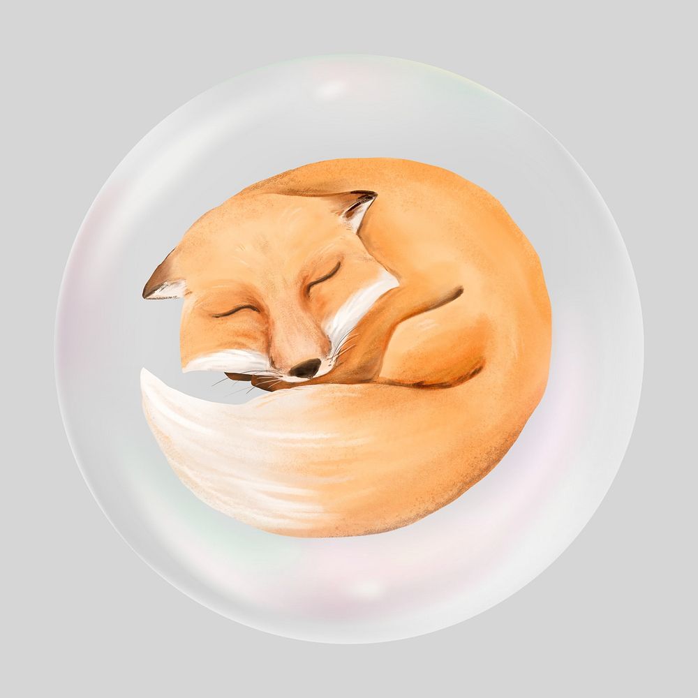 Sleeping fox bubble effect collage element