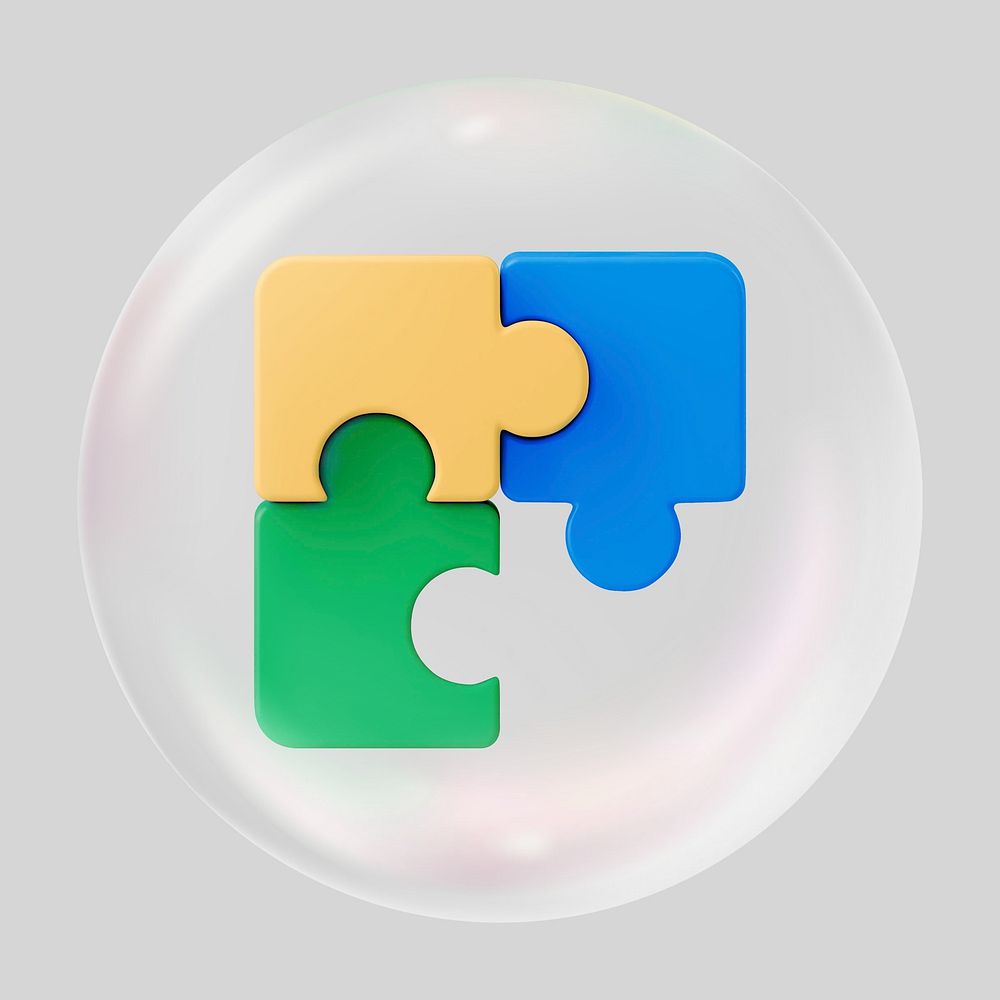 Puzzle pieces bubble effect collage element