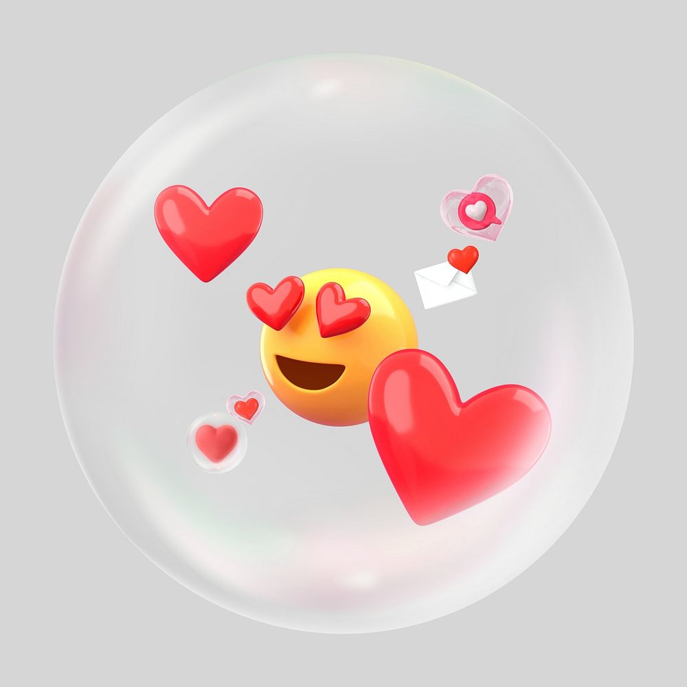 In love emoticons bubble effect collage element