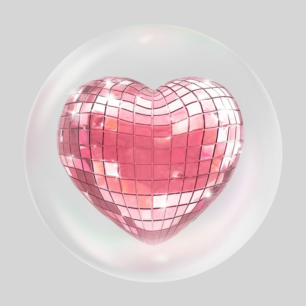 Heart  disco ball bubble effect collage element