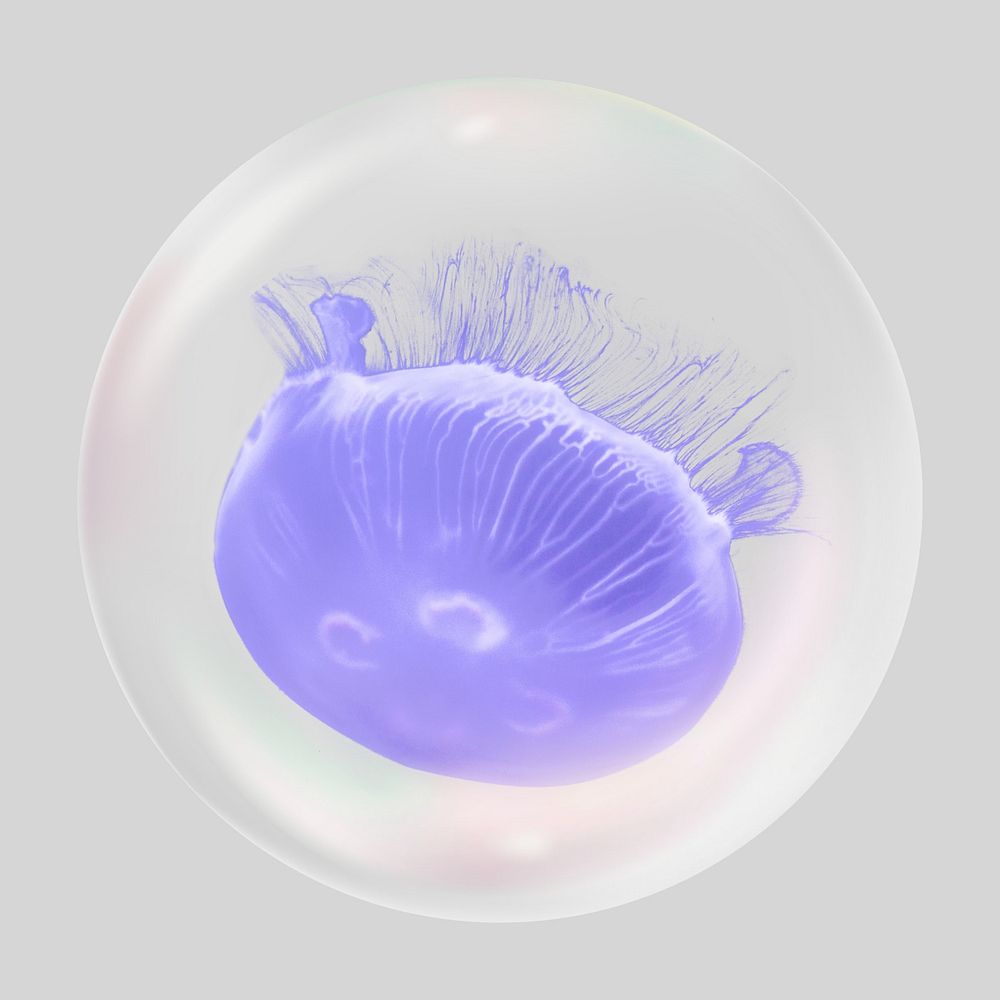 Purple jellyfish bubble effect collage element