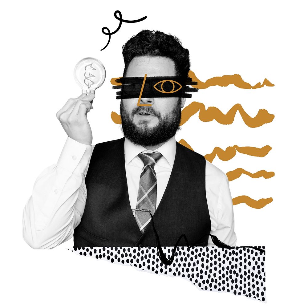 Entrepreneur with ideas doodle collage remix