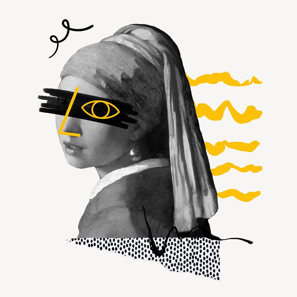 Girl with pearl earring doodle collage. Famous artwork by Johannes Vermeer remixed by rawpixel.