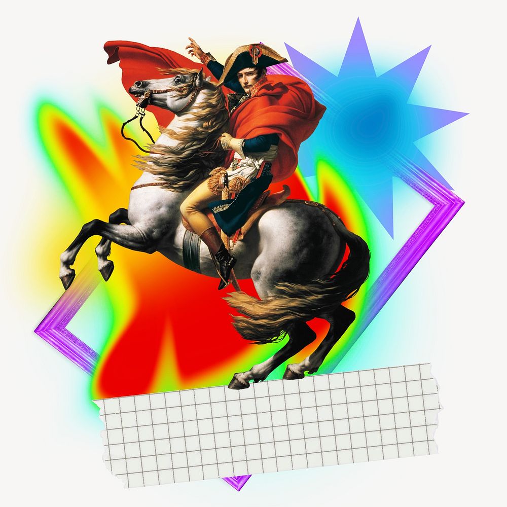 Knight riding horse element, colorful gradient shape tape design