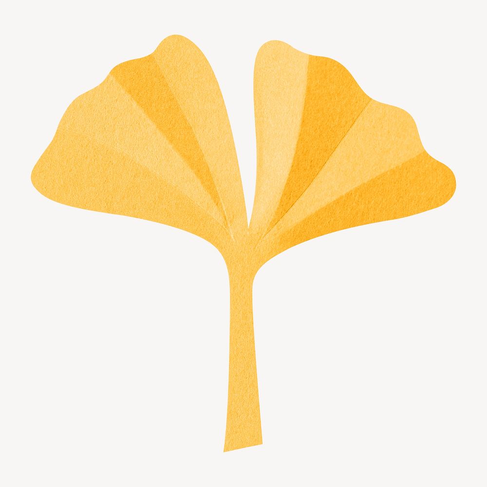 Yellow ginkgo leaf, paper craft element psd