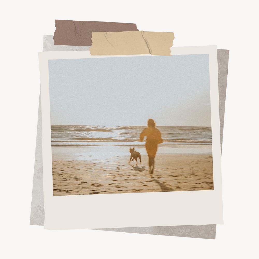 Instant film frame mockup, beach travel psd