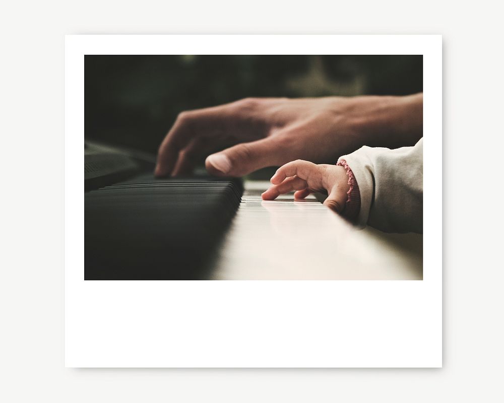 Instant film frame mockup, playing piano psd
