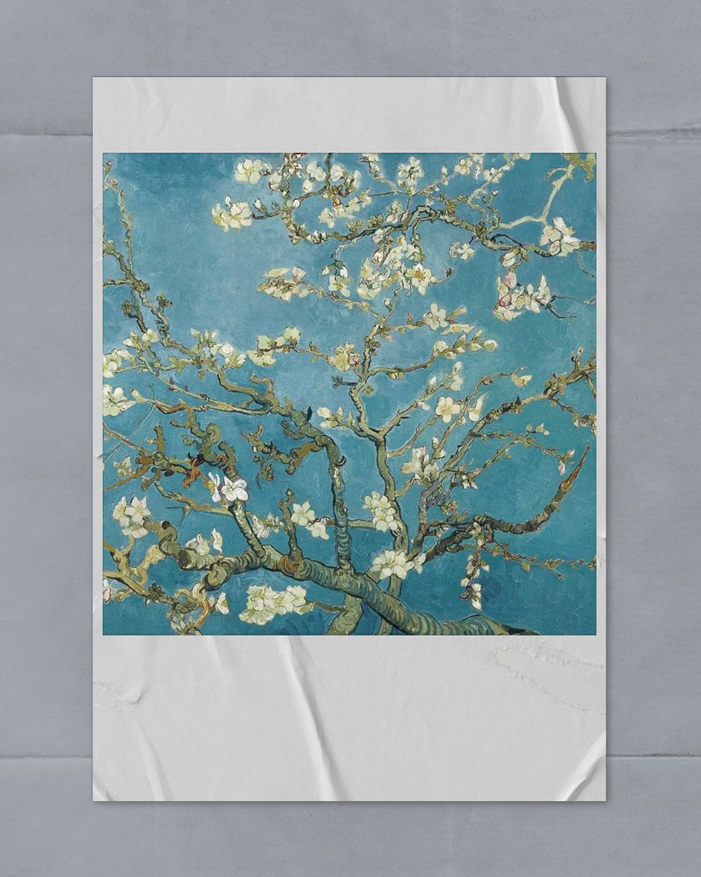Instant film frame mockup, Van Gogh's Almond blossom psd.  Remixed by rawpixel.