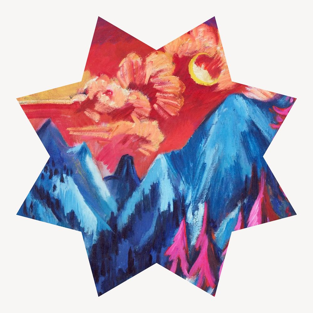 Colorful landscape badge, starburst shape design