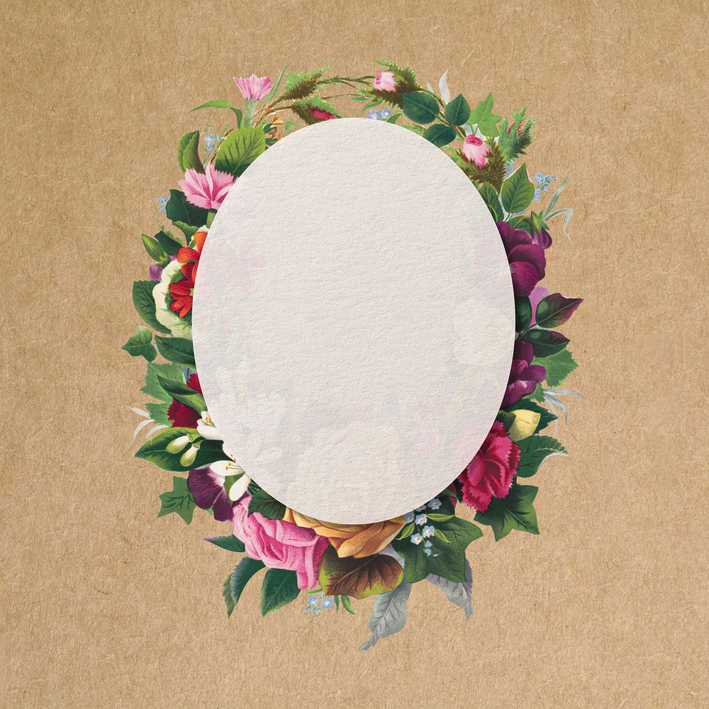 Floral oval frame, aesthetic collage element