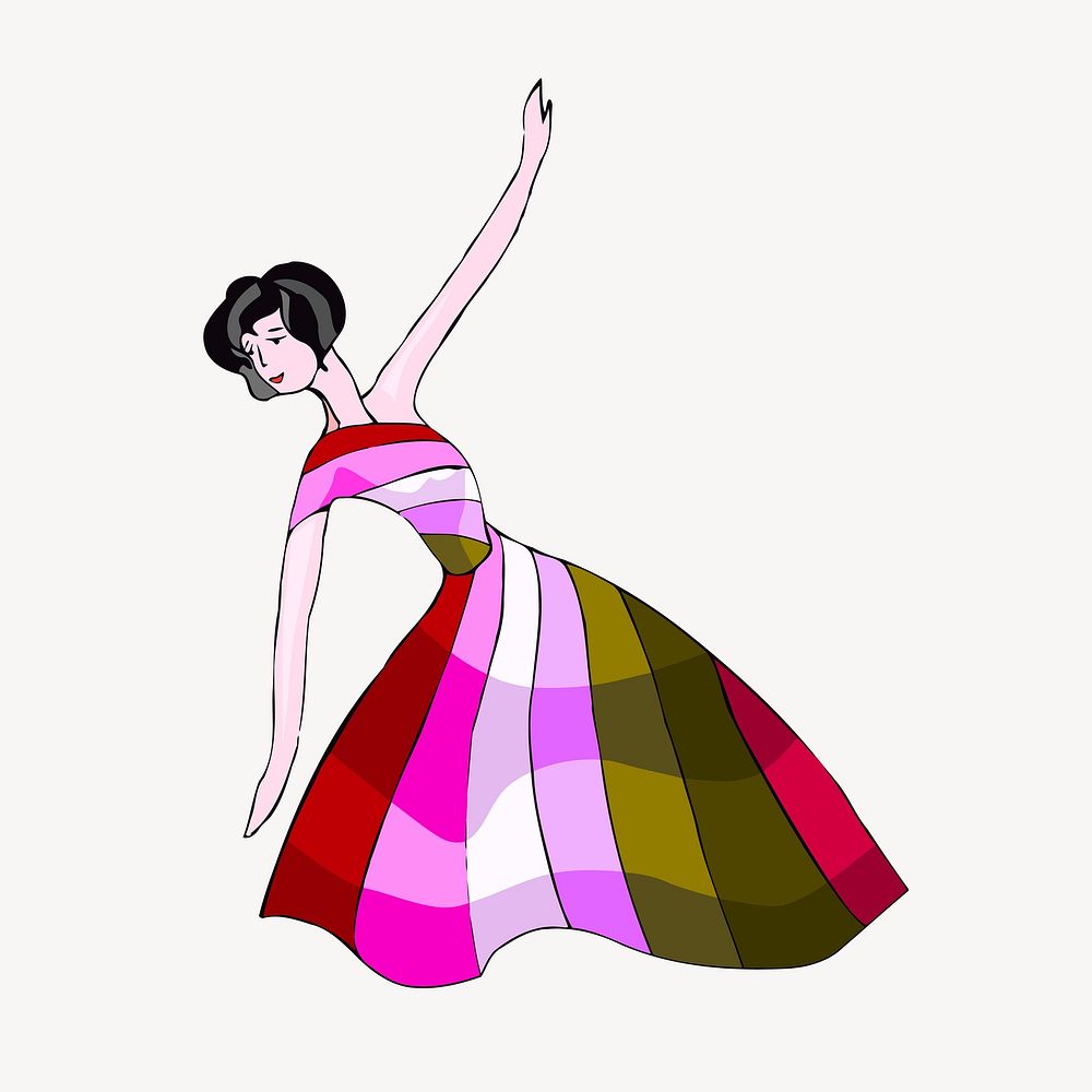 Woman in fancy dress illustration. Free public domain CC0 image.