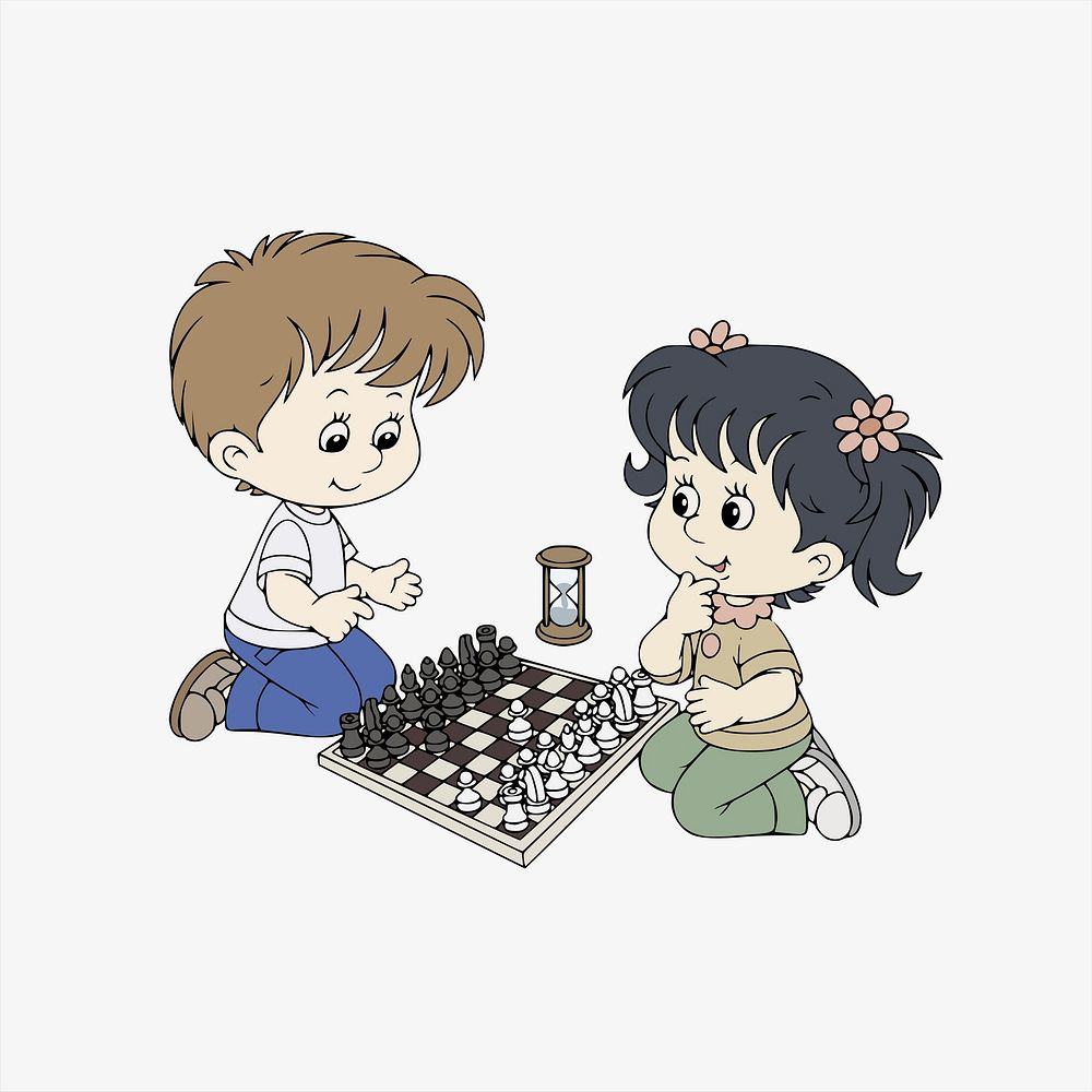 Kids playing chess clip art psd. Free public domain CC0 image.