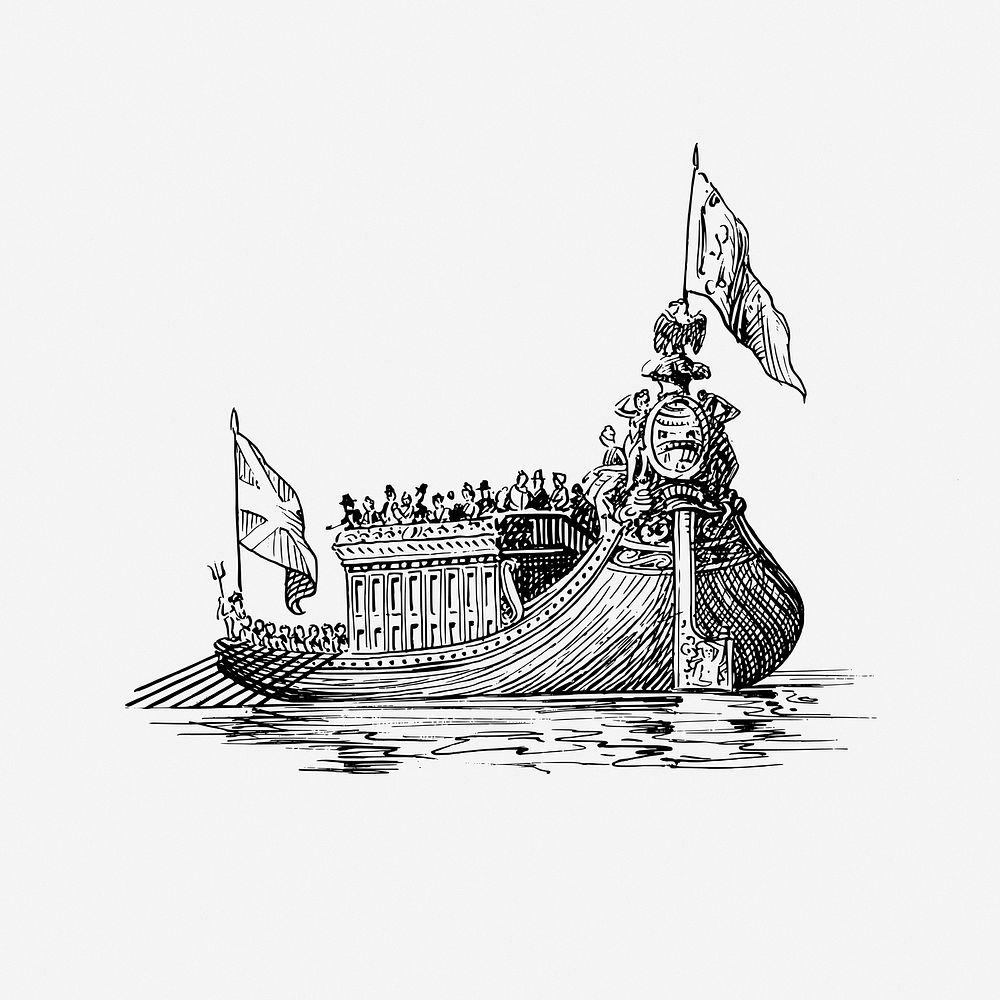 Viking ship illustration. Free public domain CC0 image.