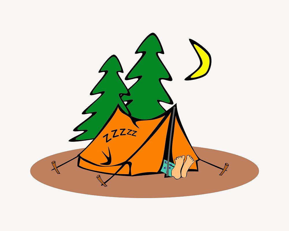 Man sleeping in tent illustration. Free public domain CC0 image.