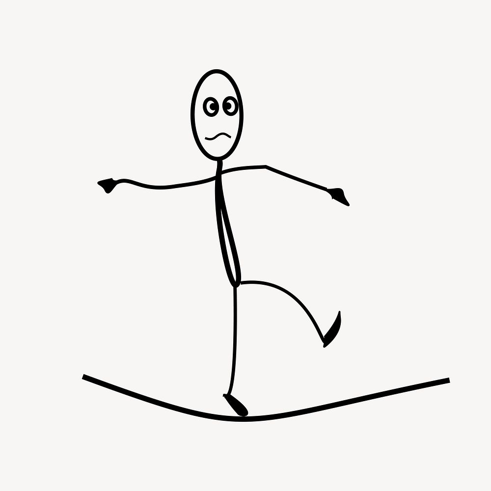 Stick man walking on a rope illustration. Free public domain CC0 image.