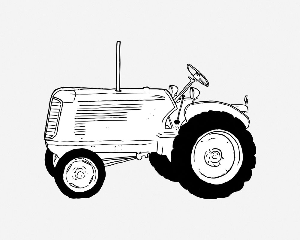 Farm tractor illustration. Free public domain CC0 image.