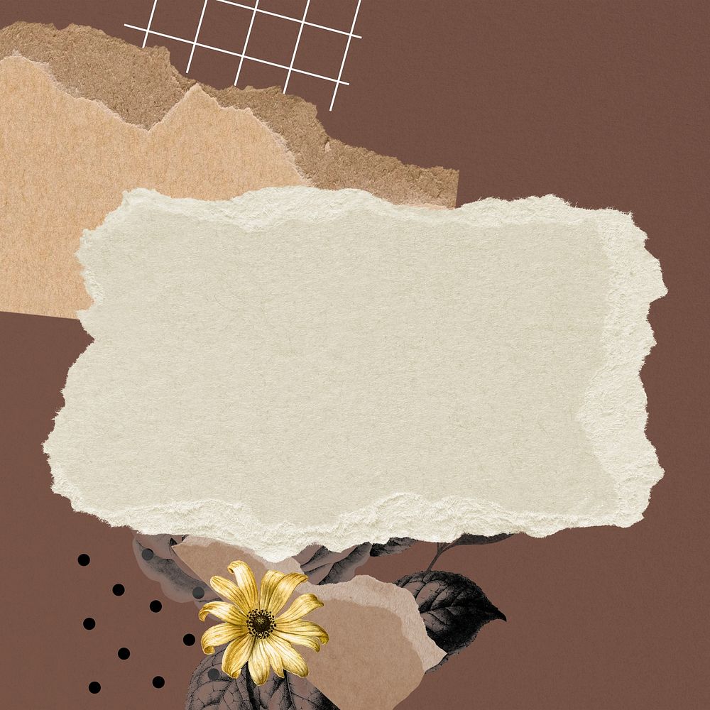 Ripped paper frame background, vintage floral collage