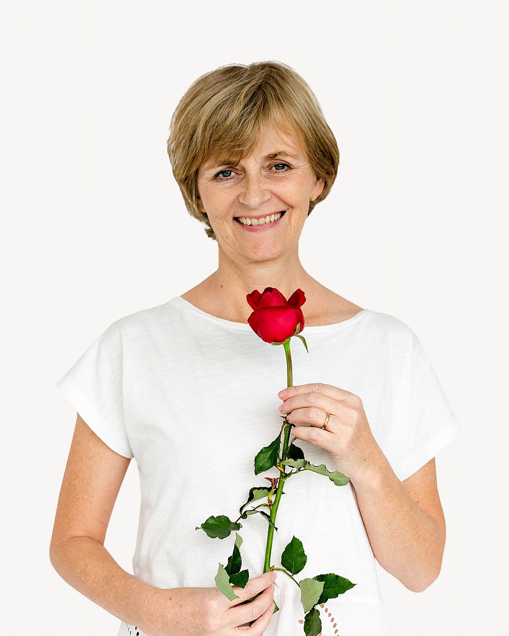 Woman holding rose, isolated image