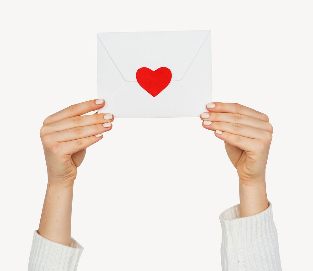 Hands holding love letter, isolated image