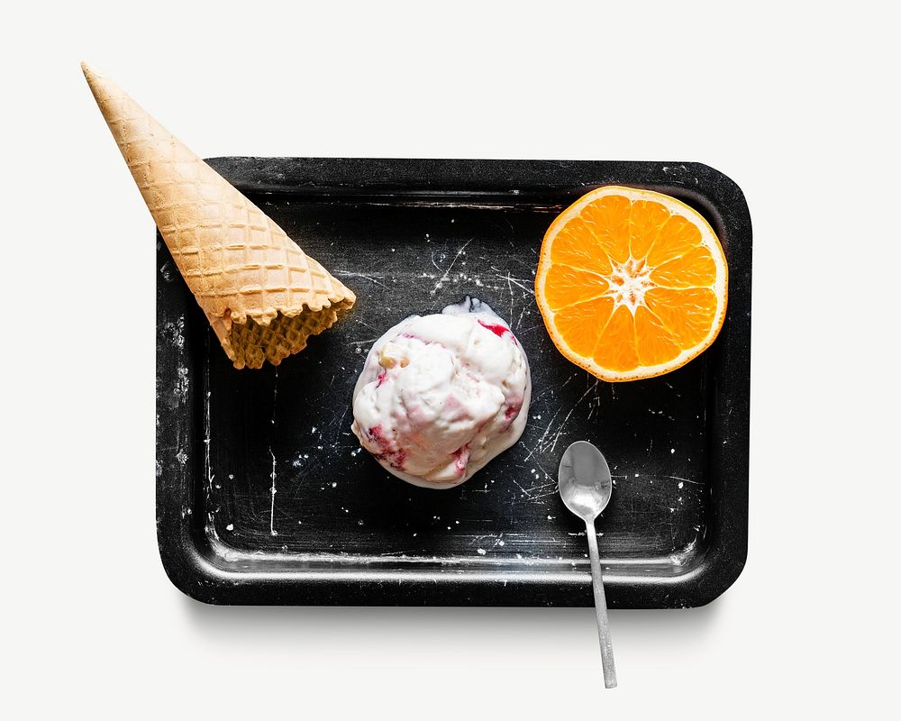 Ice cream and oranges food element graphic psd