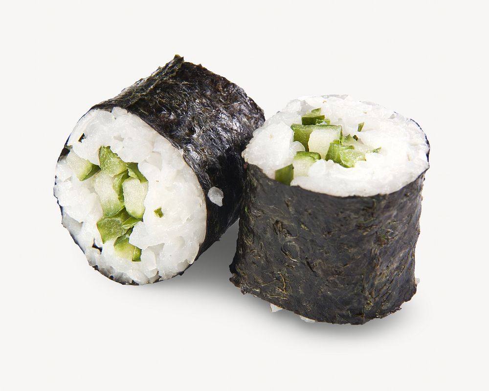 Cucumber sushi roll isolated object
