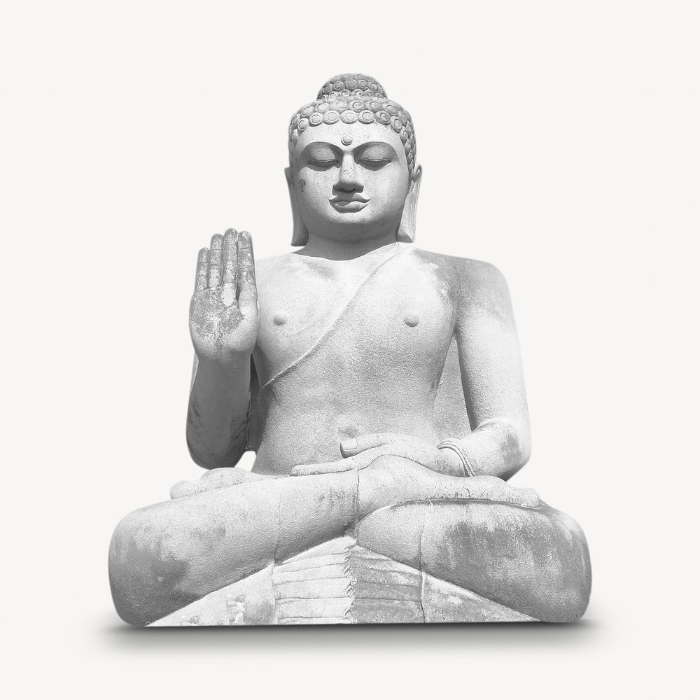 Stone Buddha statue, isolated object on white