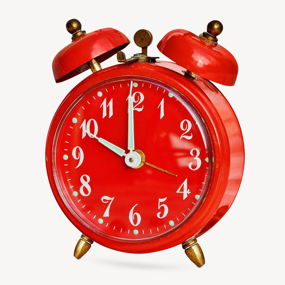 Red alarm clock, isolated object on white