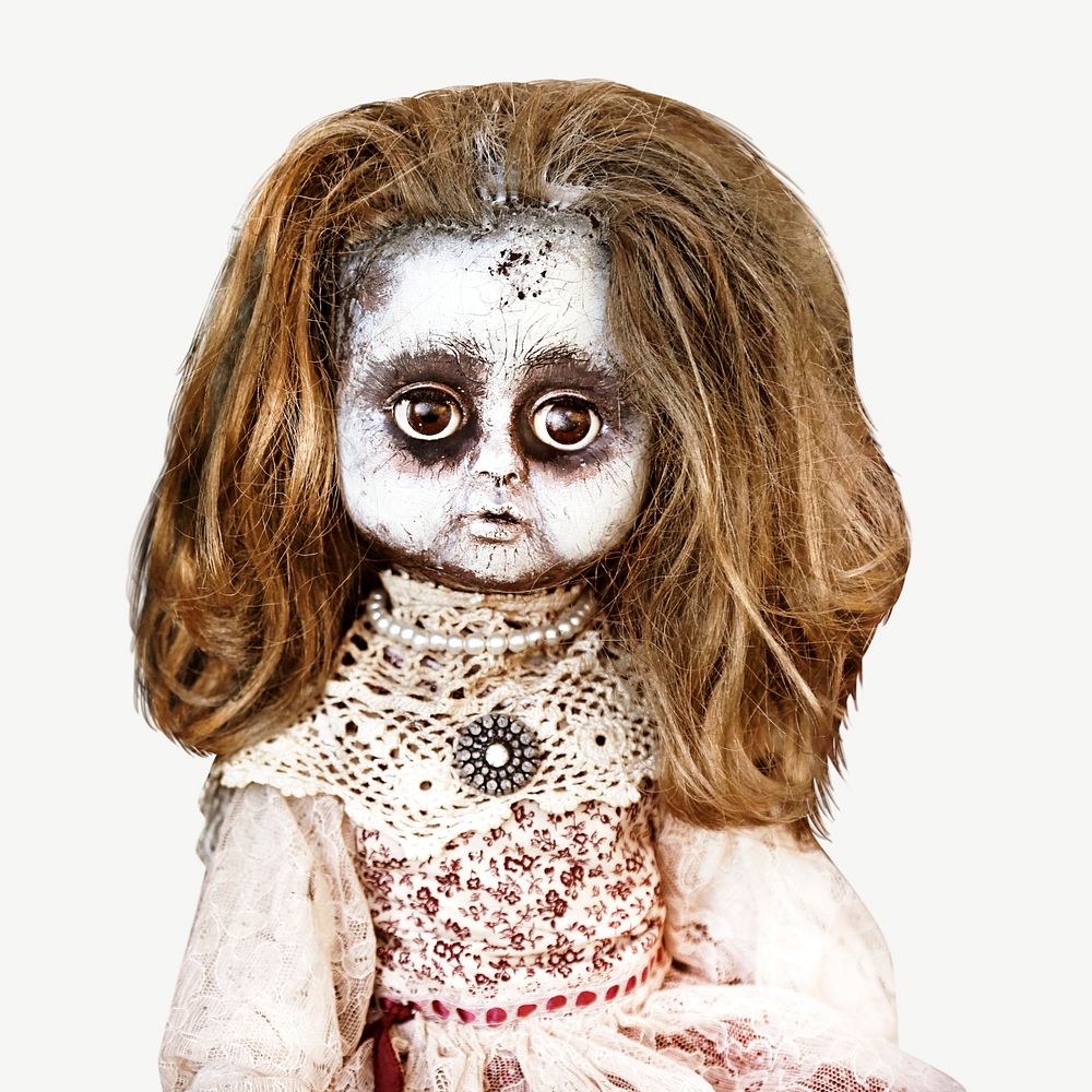 Antique scary doll isolated object psd