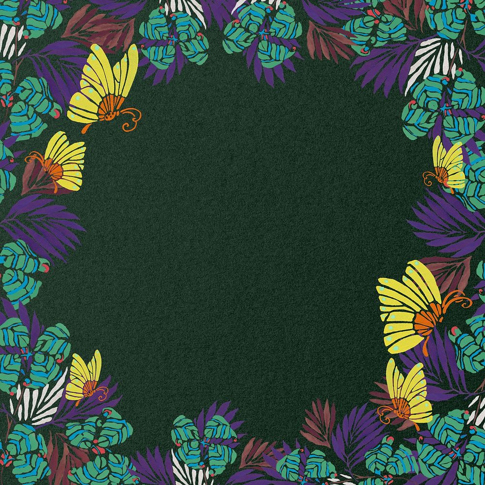 E.A. S&eacute;guy's botanical frame, flowers and butterflies, remixed by rawpixel.