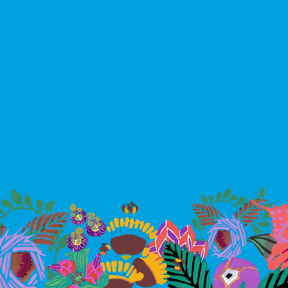 Flower border background, blue colorful design, remixed from the artwork of E.A. S&eacute;guy.