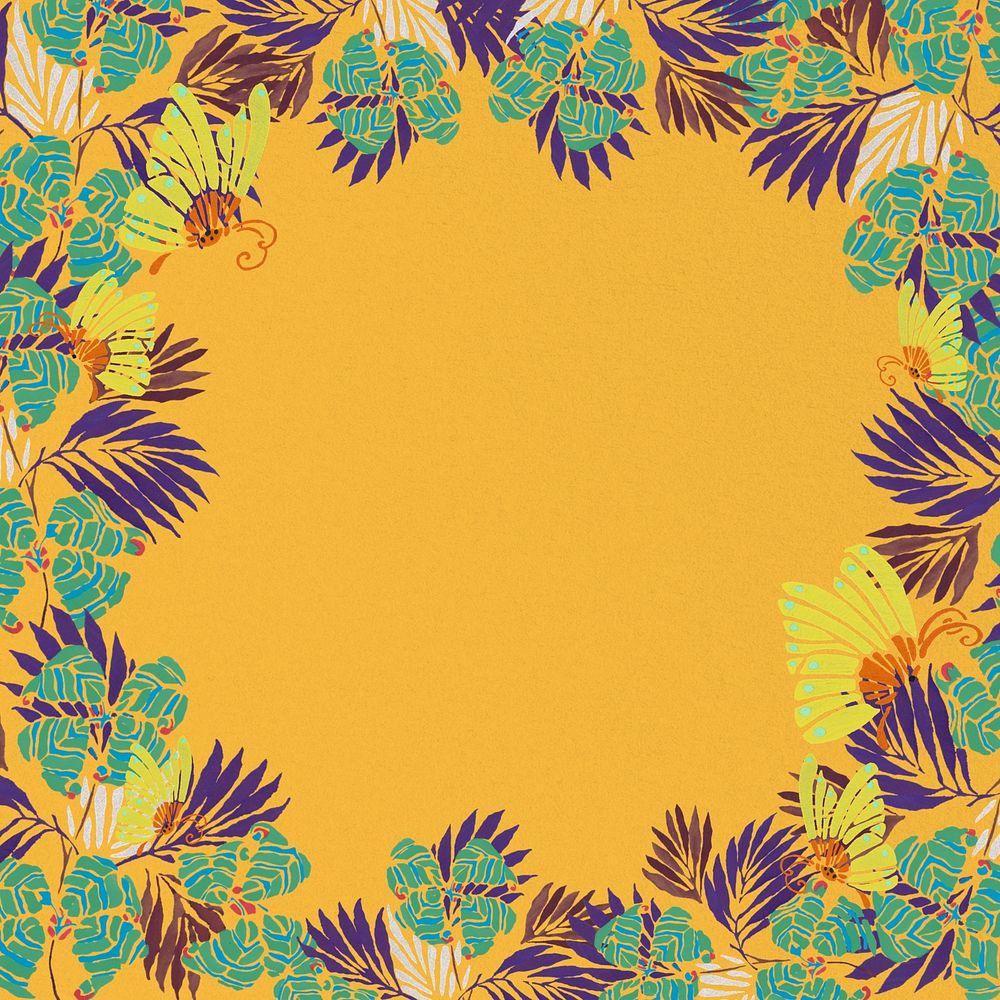 Vintage botanical frame background, yellow art deco, remixed from the artwork of E.A. S&eacute;guy.