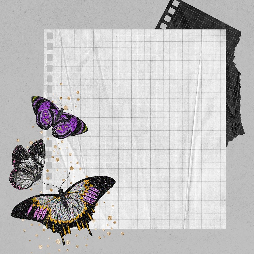 Aesthetic butterfly note paper frame. Remixed by rawpixel.